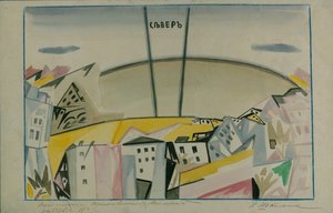 Cenário para a tragédia Vladimir Mayakovsky por V. Mayakovsky, 1913 de Iosiph Solomonovich Shkolnik