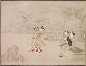 Belezas à beira-mar, c. 1765-1792. de Ippitsusai Bunchō