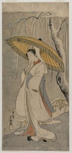 Segawa Kikunojo II como a donzela da garça-real da série Ichimura Theatre, 1770. de Ippitsusai Bunchō