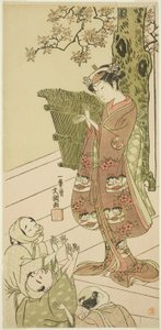 O ator Arashi Hinaji I, possivelmente como Yuya Gozen na peça Ima o Sakari Suehiro Genji (The Genji Clan Now at Its Zenith), apresentada no Teatro Nakamura desde o primeiro dia do décimo primeiro mês de 1768 de Ippitsusai Bunchō