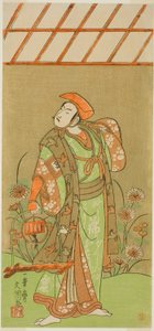 O ator Ichikawa Komazo II como Soga no Juro Sukenari disfarçado de Fox Trapper na peça Kagami-ga-ike Omokage Soga, apresentada no Teatro Nakamura no primeiro mês, 1770 de Ippitsusai Bunchō
