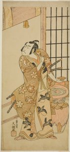 O Ator Sawamura Sojuro II como Kudo Suketsune (?) na Peça Edo no Hana Wakayagi Soga (?), Realizada no Teatro Ichimura (?) no Segundo Mês, 1769 (?) de Ippitsusai Bunchō