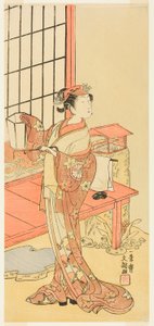 O ator Segawa Kikunojo II, possivelmente como a princesa Ayaori na peça Ima o Sakari Suehiro Genji (O clã Genji agora em seu zênite), realizada no Teatro Nakamura desde o primeiro dia do décimo primeiro mês, 1768 de Ippitsusai Bunchō