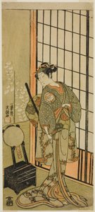 O Ator Segawa Kikunojo II como Princesa Hitomaru (Hitormaru Hime) (?) na Peça Soga Moyo Aigo no Wakamatsu (?), Apresentada no Teatro Nakamura (?) no Primeiro Mês, 1769 (?) de Ippitsusai Bunchō