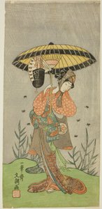 O Ator Yamashita Kinsaku II como Nijo no Kisaki (?) na Peça Natsu Matsuri Naniwa Kagami (?), Apresentada no Teatro Morita (?) no Sétimo Mês, 1770 (?) de Ippitsusai Bunchō