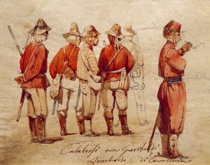 Soldados do exército calabriano durante a Expedição dos Mil, ilustração de Ippolito Caffi de Ippolito Caffi