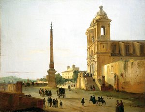 Itália, Roma, Trindade no Monte da Igreja e Obelisco Sallustian por Ippolito Caffi de Ippolito Caffi
