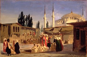 O Bazar dos Escravos, Constantinopla (óleo sobre tela) de Ippolito Caffi