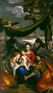 Virgem e menino com santos Maria Madalena, Pedro, Clara, Francisco e abadessa, c.1600