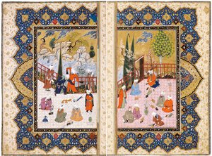 Uma reunião de homens instruídos em um terraço de Iranian Master