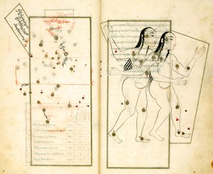 A constelação de gêmeos do livro de estrelas fixas de Al-Sufi