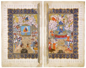 A rainha de Sabá e o rei Salomão Iluminação do manuscrito do épico Shahname de Ferdowsi