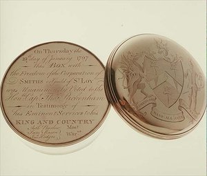 Freedom box, apresentado ao Hon. T. Pakenham em 1797 pela Corporation of Smiths, feita por James Keating, Dublin de Irish School