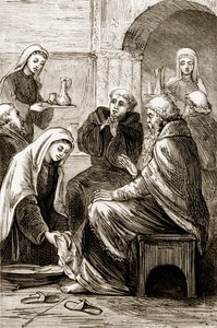 St. Brigit entretendo um bispo, de The Trias Thaumaturga, ou três santos trabalhadores da Irlanda, de Mary Cusack (1829-99), publicado em 1890