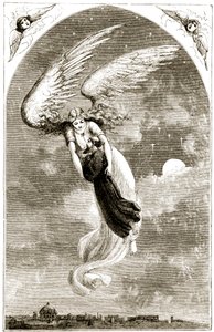 São Patrício levado para Roma pelo anjo, de The Trias Thuamaturga, ou Tres Maravilhas da Irlanda, de Mary Cusack (1829-99), publicado em 1890 de Irish School