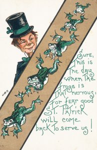 Cartão do dia de São Patrício (litografia a cores) de Irish School