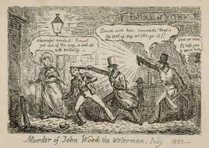 Assassinato de John Wood, o aguadeiro, julho de 1833 (gravura) de Isaac (after) Cruikshank