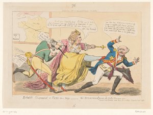 Spotprent de Catarina II, 1792 Bobadil em desgraça ou Kate em fúria - Para Brunswicks Duke (título no objeto) de Isaac Cruikshank
