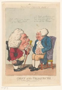 Spotprent op de dorpsarts, 1799 Fantasma do Doutor da Aldeia! (título no objeto) Fantasmas Familiares (título da série no objeto)