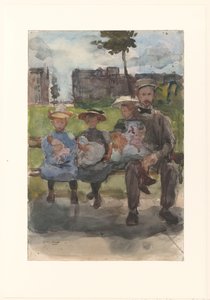 Um homem com três garotas em um banco no Oosterpark em Amsterdã de Isaac Israels