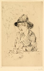 Dame aan ontbijttafel [Senhora na mesa do café] (gravura) de Isaac Israels