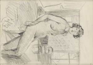 Mulher nua sentada num interior de Isaac Israels