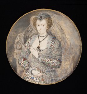 Senhora Desconhecida, antigamente chamada Lucy Harrington, Condessa de Bedford, c.1605 (bodycolour und wc no cartão) (para esboço ver 88888) de Isaac Oliver