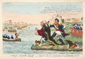 Boney Stark Mad ou mais navios colônias e comércio, pub. 1808 (gravura colorida à mão)