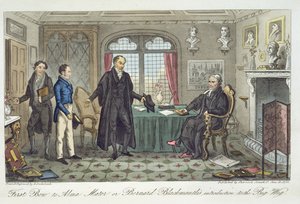Primeiro Arco para Alma Mater, ou a introdução de Bernard Blackmantle à Grande Peruca, de &39;The English Spy&39;, de Charles Molloy Westmacott (1788-1868), publicado em Londres, 1825 de Isaac Robert Cruikshank