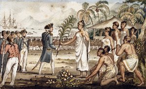Oatehite, ilustração de "As Viagens do Capitão Cook"