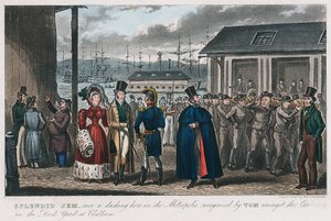 Esplêndido Jem entre os condenados no estaleiro naval de Chatham, Kent, 1821 de Isaac Robert Cruikshank