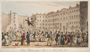 Surrey Collegians dando uma carona para um Limb of the Law, do The English Spy, publicado em Londres, 1824 de Isaac Robert Cruikshank