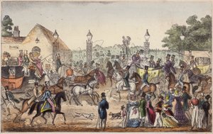 A Chegada, ou Entrada Ocidental à Terra do Cockney (gravura colorida) de Isaac Robert Cruikshank