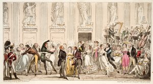 O Cyprians Ball no Argyle Rooms, do The English Spy, pub. 1824 (gravura colorida à mão) de Isaac Robert Cruikshank