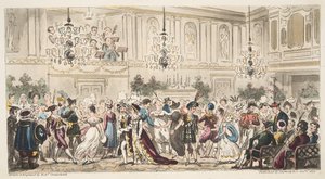 The Fancy Ball no Upper Rooms, Bath, do The English Spy, publicou Londres, 1824 de Isaac Robert Cruikshank