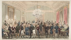 The Great Subscription Room em Brookes, do The English Spy, pub. 1824 (gravura colorida à mão) de Isaac Robert Cruikshank