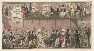 O Royal Saloon, Piccadilly, ou uma hora depois da ópera, do The English Spy publicado em 1824 (gravura colorida à mão) de Isaac Robert Cruikshank