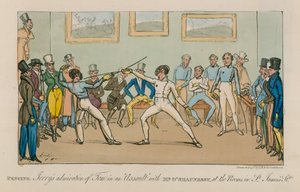 Esgrima, admiração de Jerry por Tom em um assalto com o Sr. O&39;Shaunessy, nos quartos da St James Street de Isaac, Robert and George Cruikshank