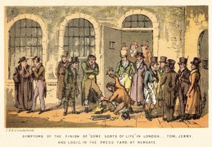 Os sintomas do fim de alguns tipos de vida em Londres, Tom, Jerry e Logic, na Press Yard, em Newgate de Isaac, Robert and George Cruikshank