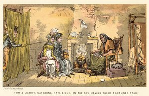 Tom e Jerry, pegando Kate e Sue, às escondidas, tendo suas fortunas reveladas de Isaac, Robert and George Cruikshank