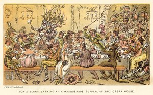 Tom e jerry larking em um mascarada ceia, na casa da ópera de Isaac, Robert and George Cruikshank