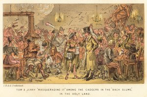 Tom e Jerry, mascarando-o entre os cadgers nas favelas de trás, na Terra Santa de Isaac, Robert and George Cruikshank