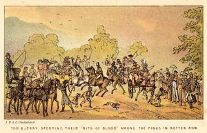 Tom e Jerry, ostentando seus pedaços de sangue entre os rosas em Rotten Row de Isaac, Robert and George Cruikshank