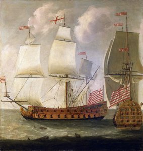 Descrição dupla de um navio armado "Indiaman", do tempo do rei Guilherme III (Guilherme III) de Inglaterra (1650-1702), da Companhia das Índias Orientais