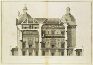 Houghton Hall: corte transversal do Salão e Salão, gravado por Pierre Fourdrinier, 1735 (ver também 64903 e 64904) de Isaac Ware