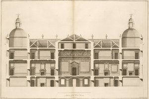 Houghton Hall: seção da frente oeste, gravada por Pierre Fourdrinier, 1735 (ver também 64902 e 64903) de Isaac Ware