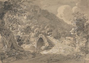Paisagem montanhosa com ponte e casa de Isaac Weld