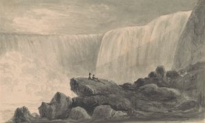 Vista das Cataratas do Niágara com Duas Figuras Sentadas em Primeiro Plano do Centro da Rocha de Isaac Weld
