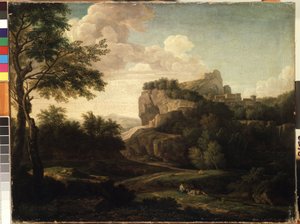 Pintura "Paisagem" de Isaac de Moucheron (1667-1744) Museu de Belas Artes Mikalojus Konstantinas Ciurlionis do século XVIII, Kaunas, Lituânia