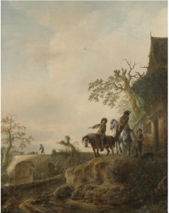Paisagem com cavaleiros parados numa estalagem de Isaac van Ostade